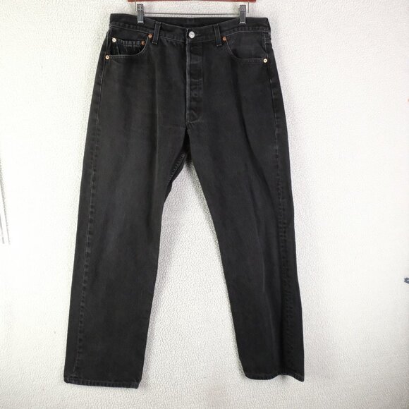 Vintage 90s Levis 501 Jeans Mens 34x30 Black Denim Straight Leg Button Fly - Picture 1 of 11